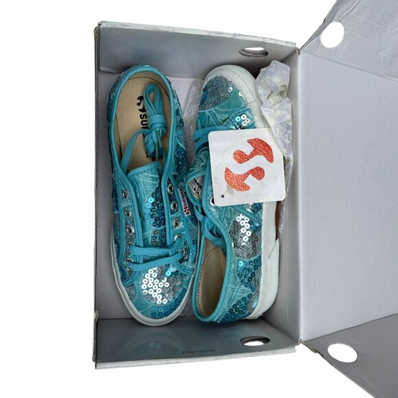 Superga Verona Embroidery Womens Sequin Azzurro Silver Sneakers New In Box 38 - Picture 11 of 12